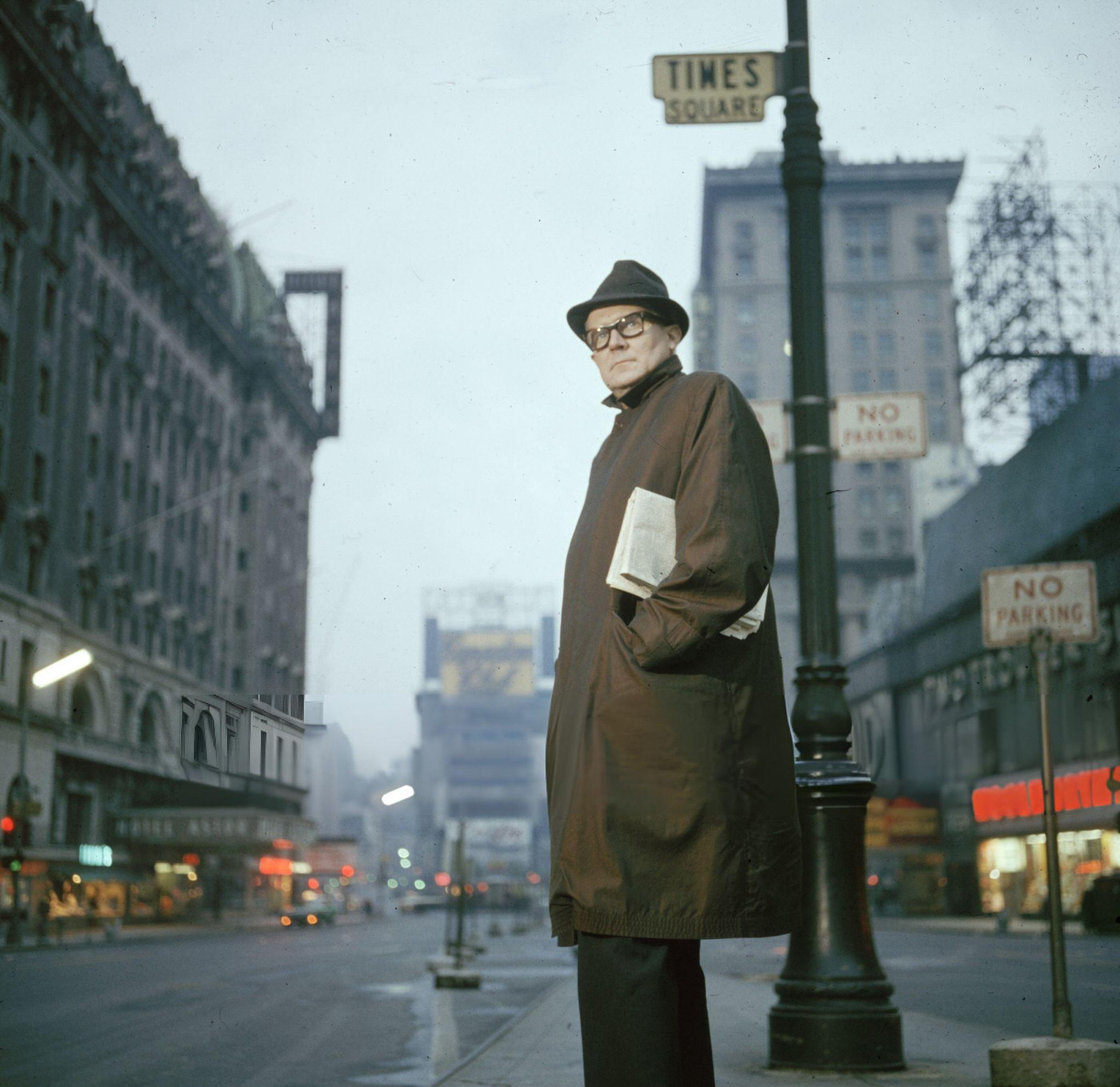 Radio Broadcaster Long John Nebel Standing In Times Square, 1963.