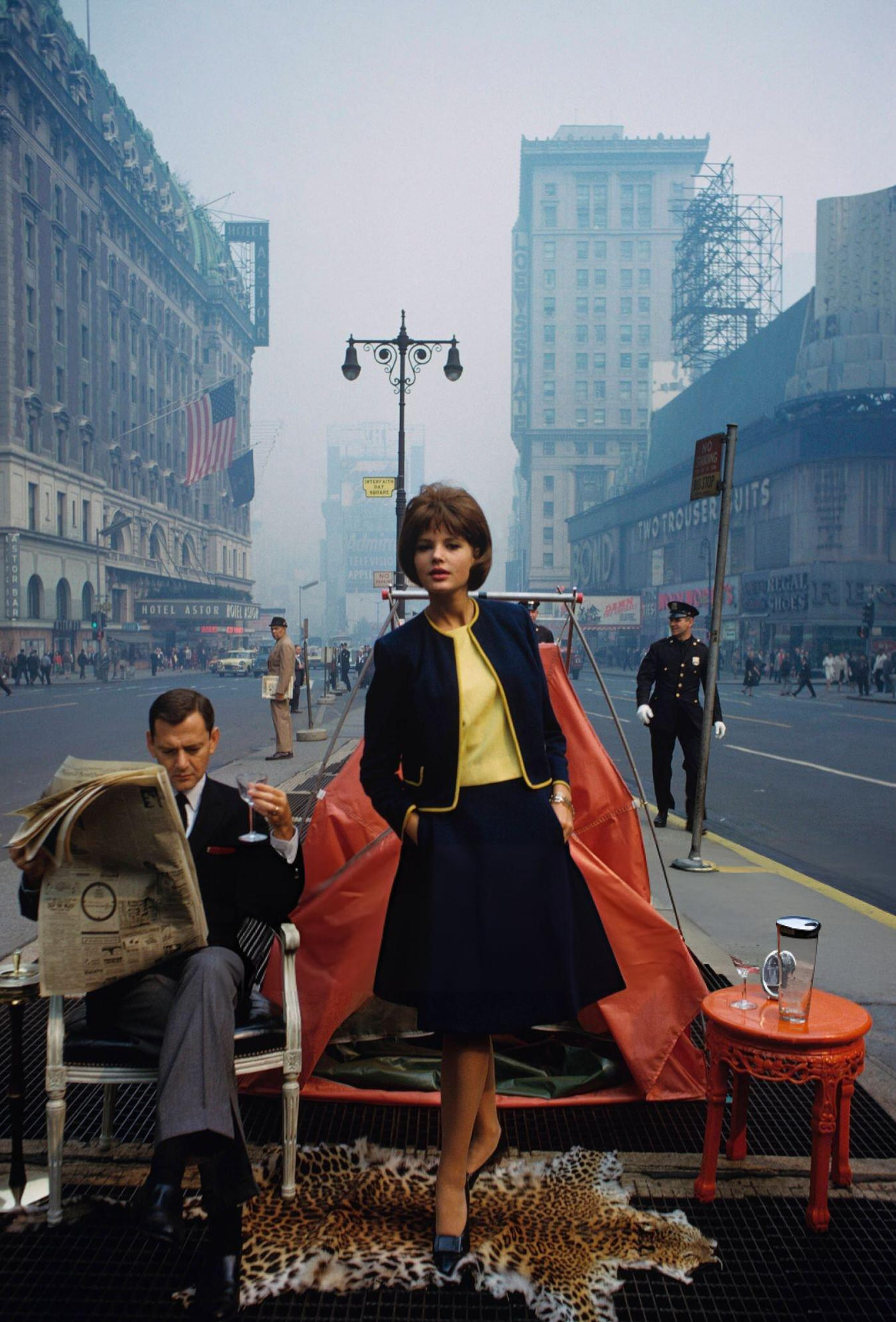 Actor Tony Randall And A Model In Times Square, 1963.
