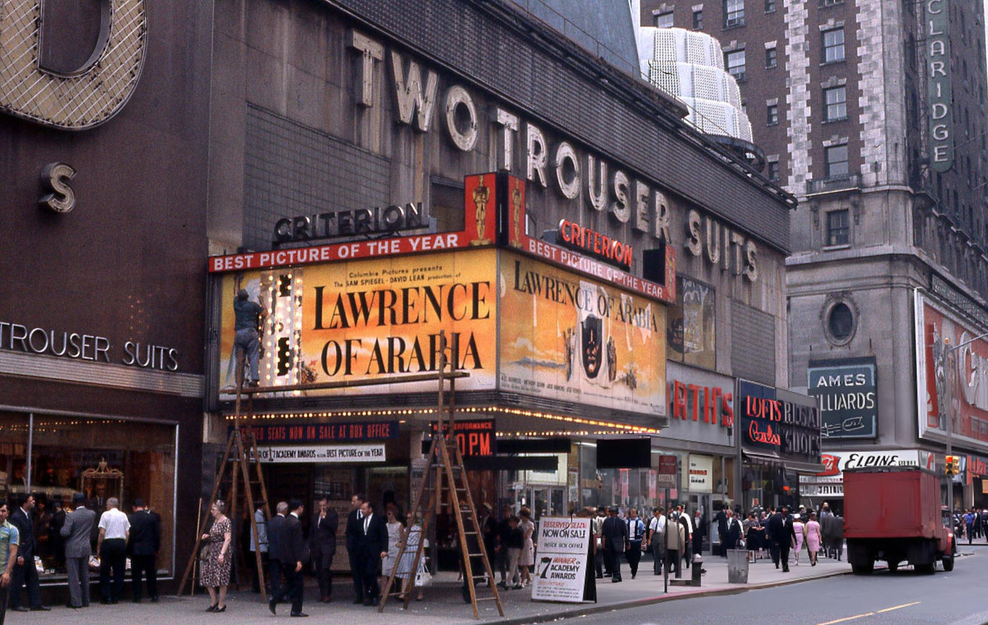 Exterior Shot Of The Criterion Theater Marquee Featuring Lawrence Of Arabia In Times Square, June 1, 1963.