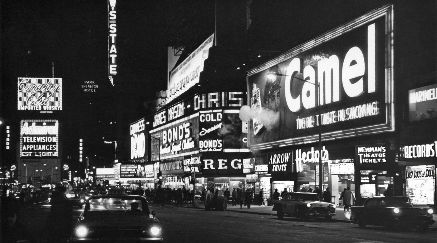 Night Time View, North Along Broadway, Of Times Square, February 21, 1964.