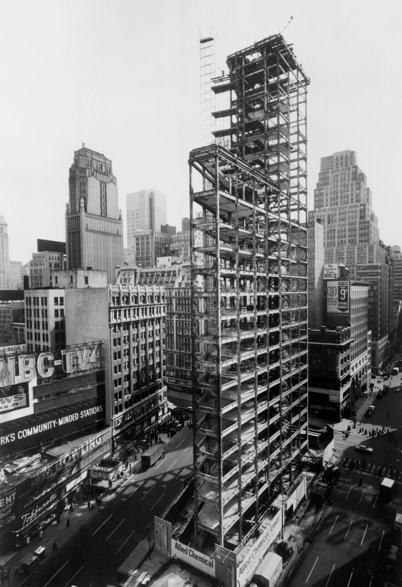 The Allied Chemical Tower Reduced To Its Steel Framework During Renovation, Circa 1960.