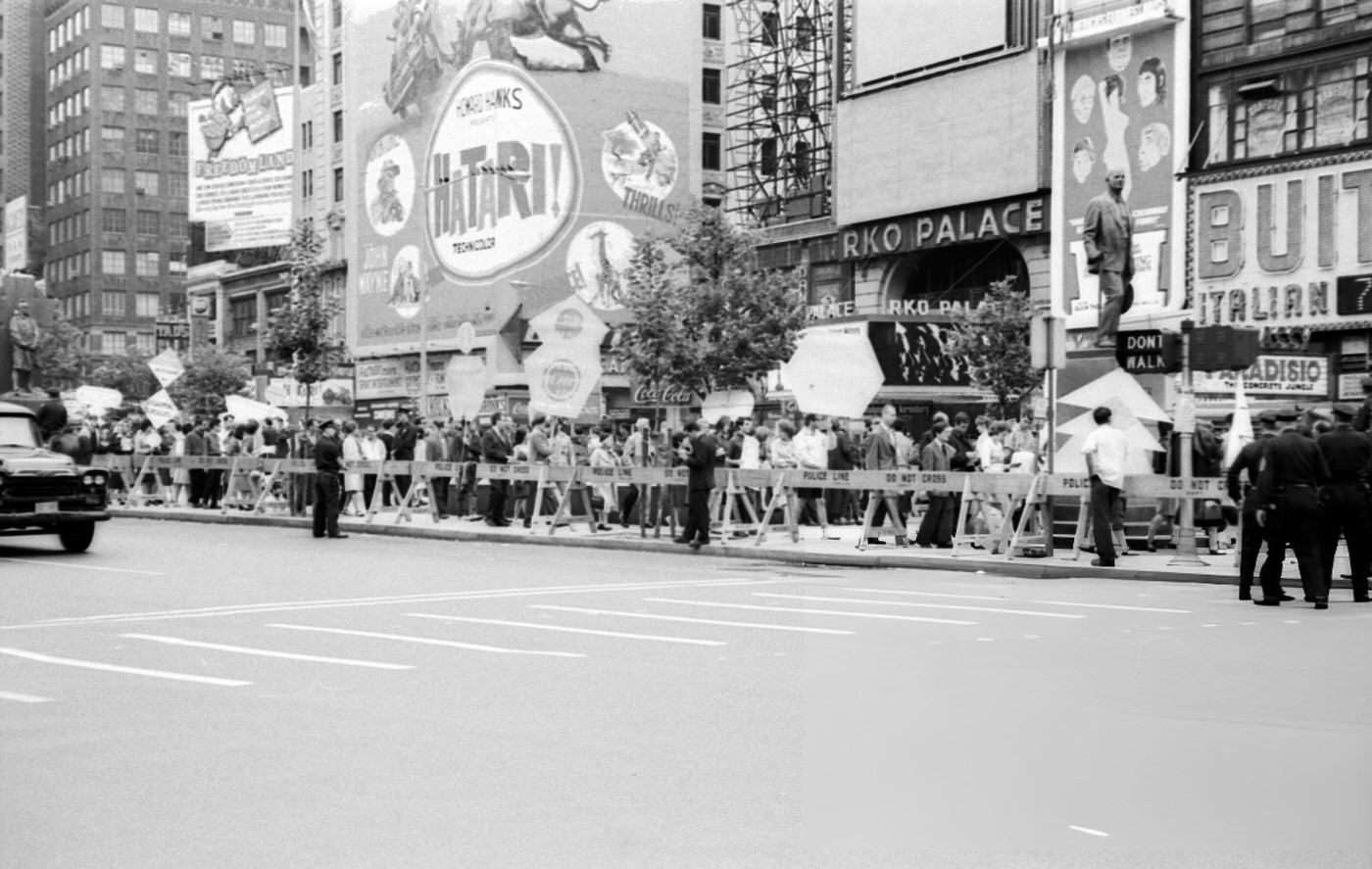 People Protest In Times Square Against War And Atom Bomb Testing In The Us And Russia, Circa 1965.