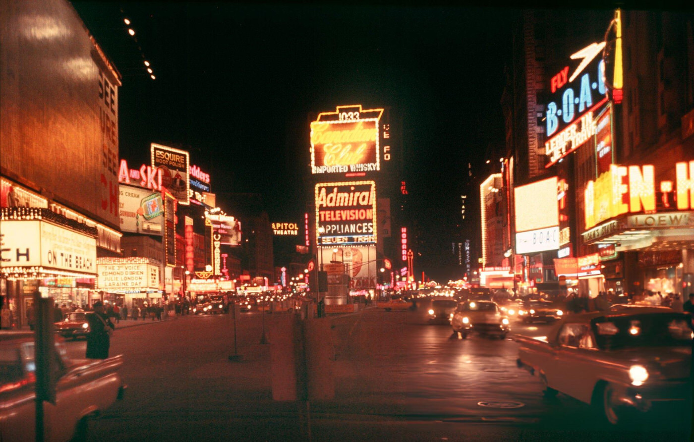 Pedestrians Cross Broadway, At The West 46Th Street Intersection, In Times Square, February 1962.