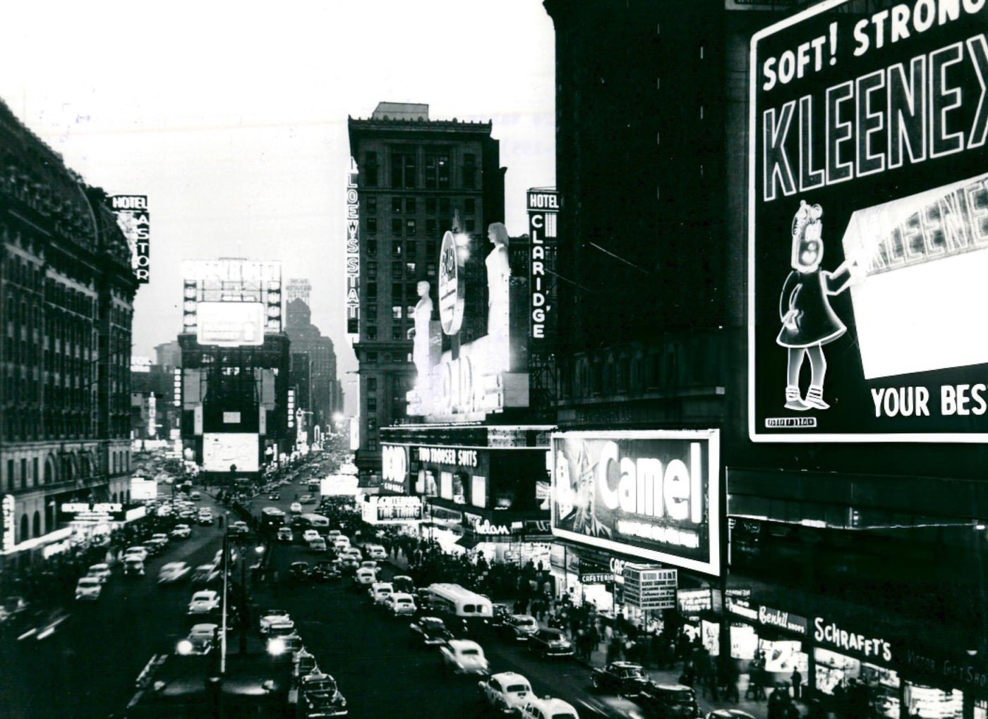 A Street Scene On Broadway In Times Square, Showing The Sign Outside The Movie Theatre Promoting 'Stolen Hours', 1964.