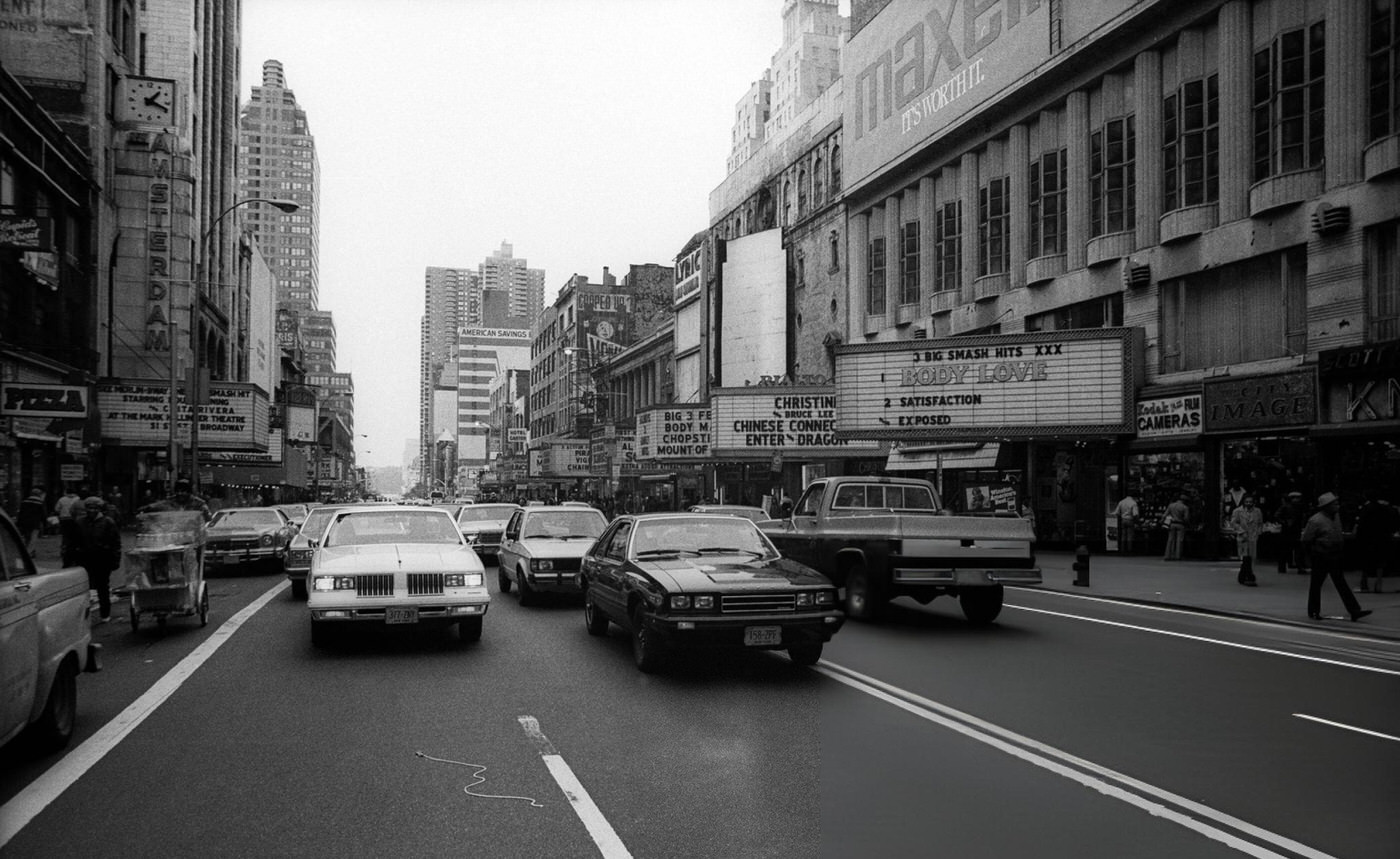General View Of 42Nd Street Between 7Th And 8Th Avenues In Times Square, March 1, 1983.