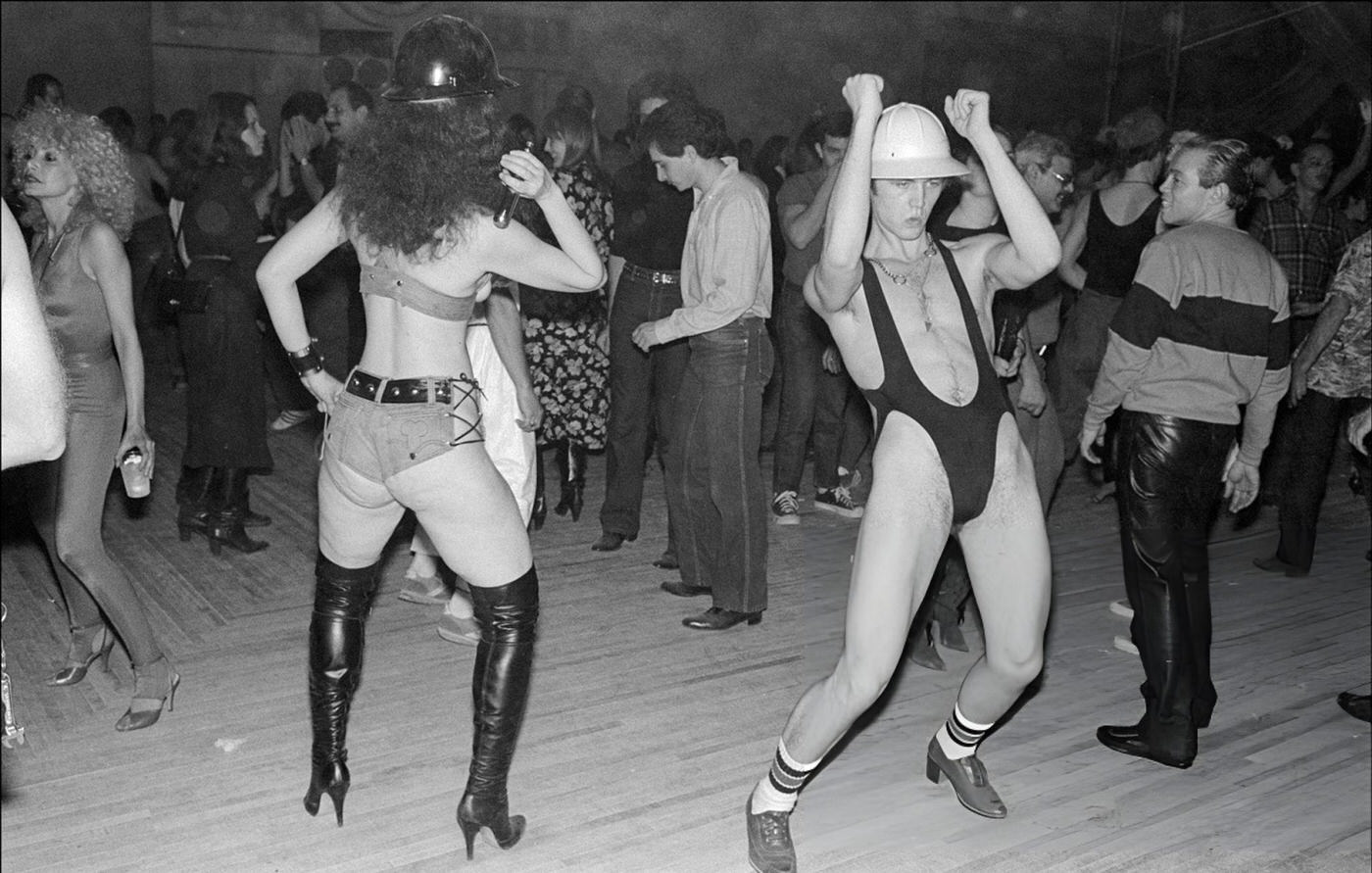 Costumed Party Goers Dance During A Construction Party At Bonds' In Times Square, April 3, 1980.