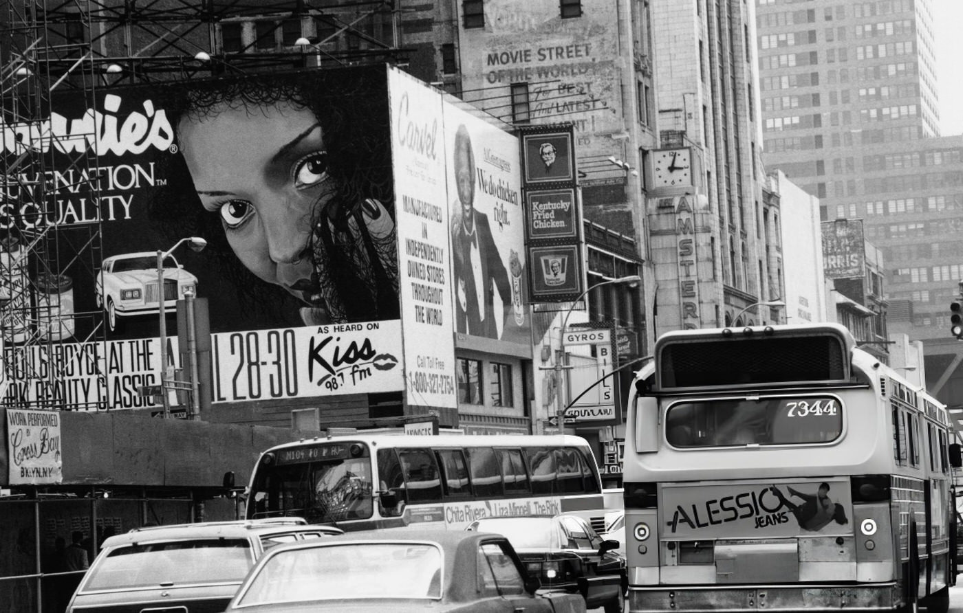 Traffic And Billboards In Times Square, 1984.