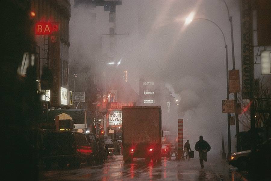 Steam Pours Over The Streets Of Broadway’s Times Square, November 1987.