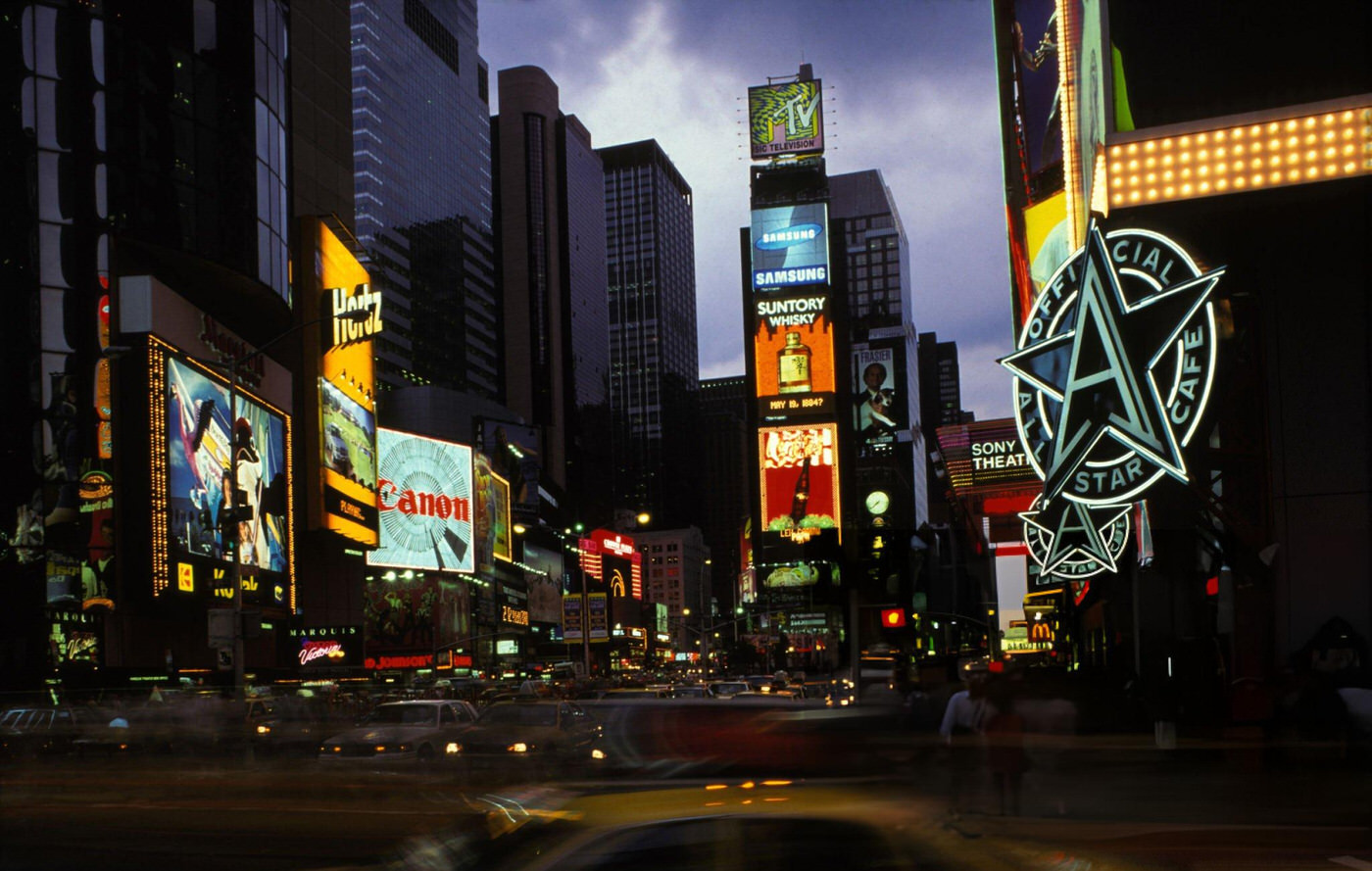 Times Square At Night In New York, 1996.