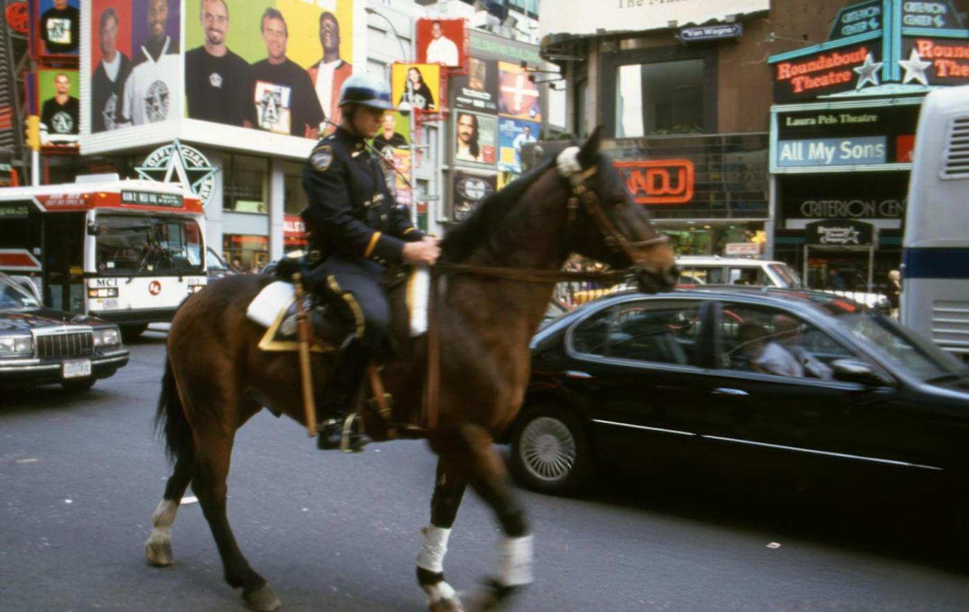 Mounted Police Officer In Times Square, New York, 1997.