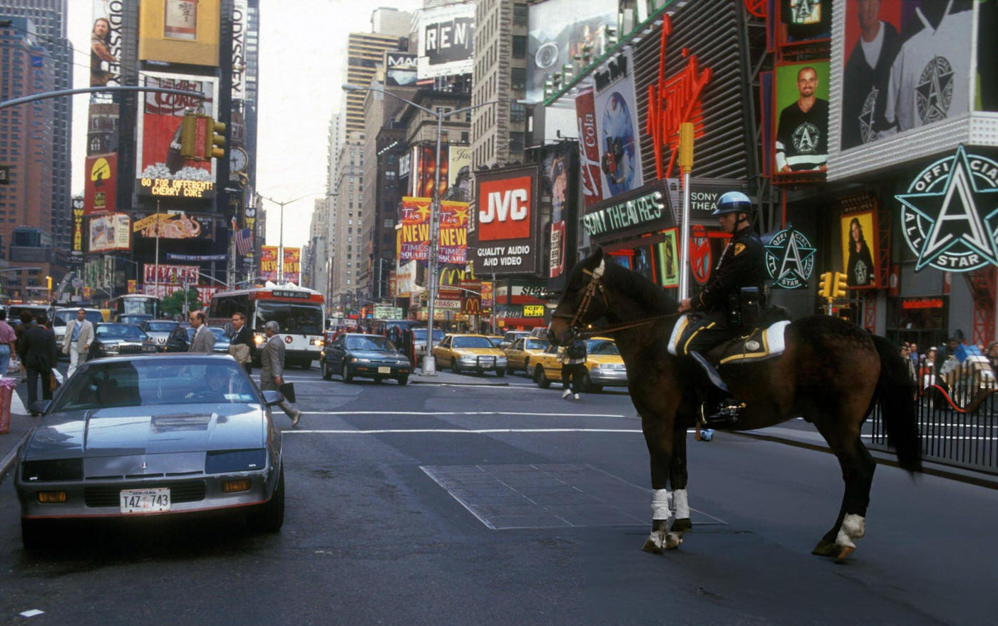 Mounted Police Officer In Times Square, New York, 1997.