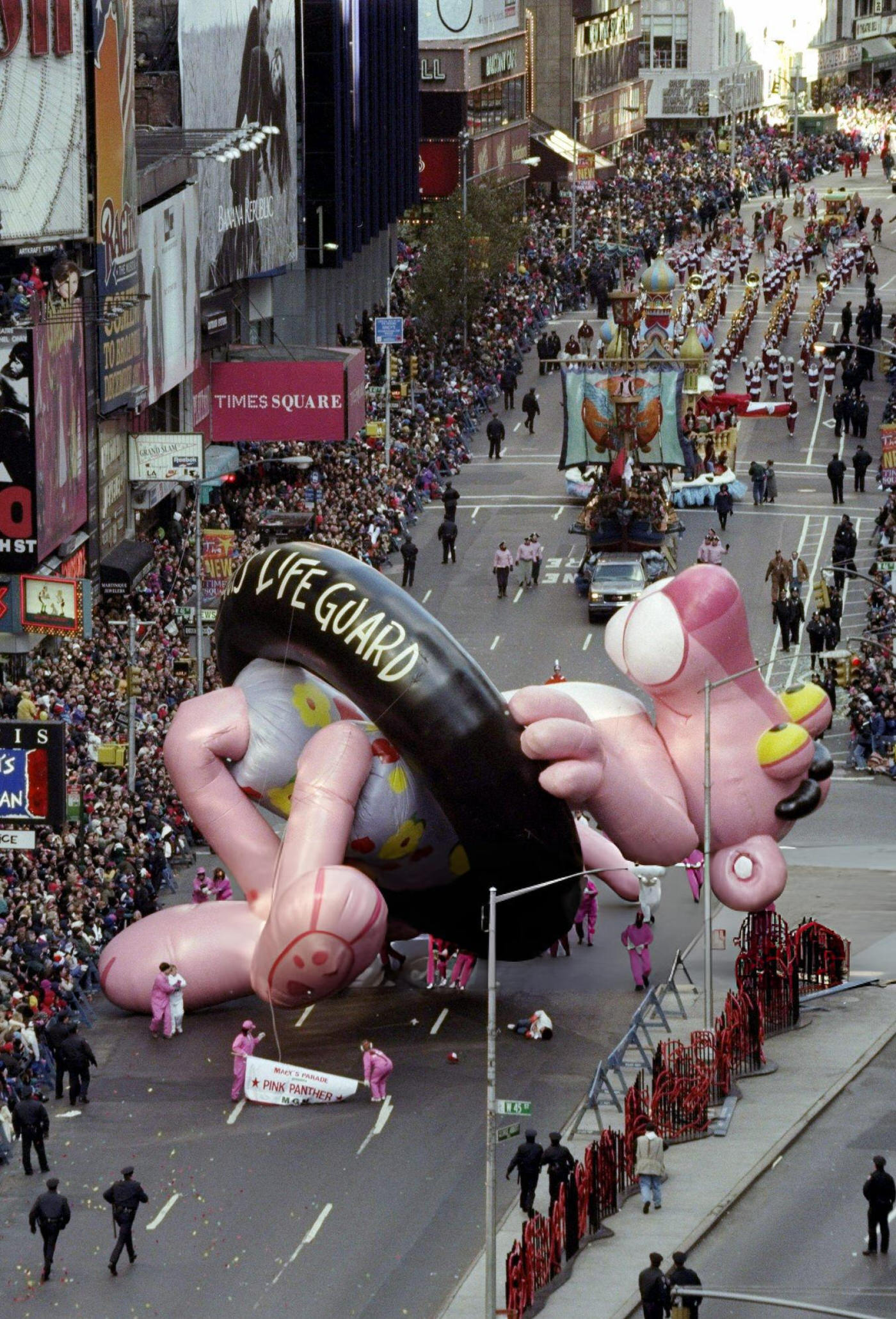 Pink Panther Balloon Collapses During Thanksgiving Day Parade In Times Square.