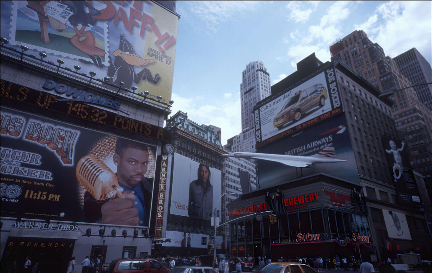 A Scale Model Of The British Airways Concorde Above A Brewpub In Times Square, New York, July 29, 1999.