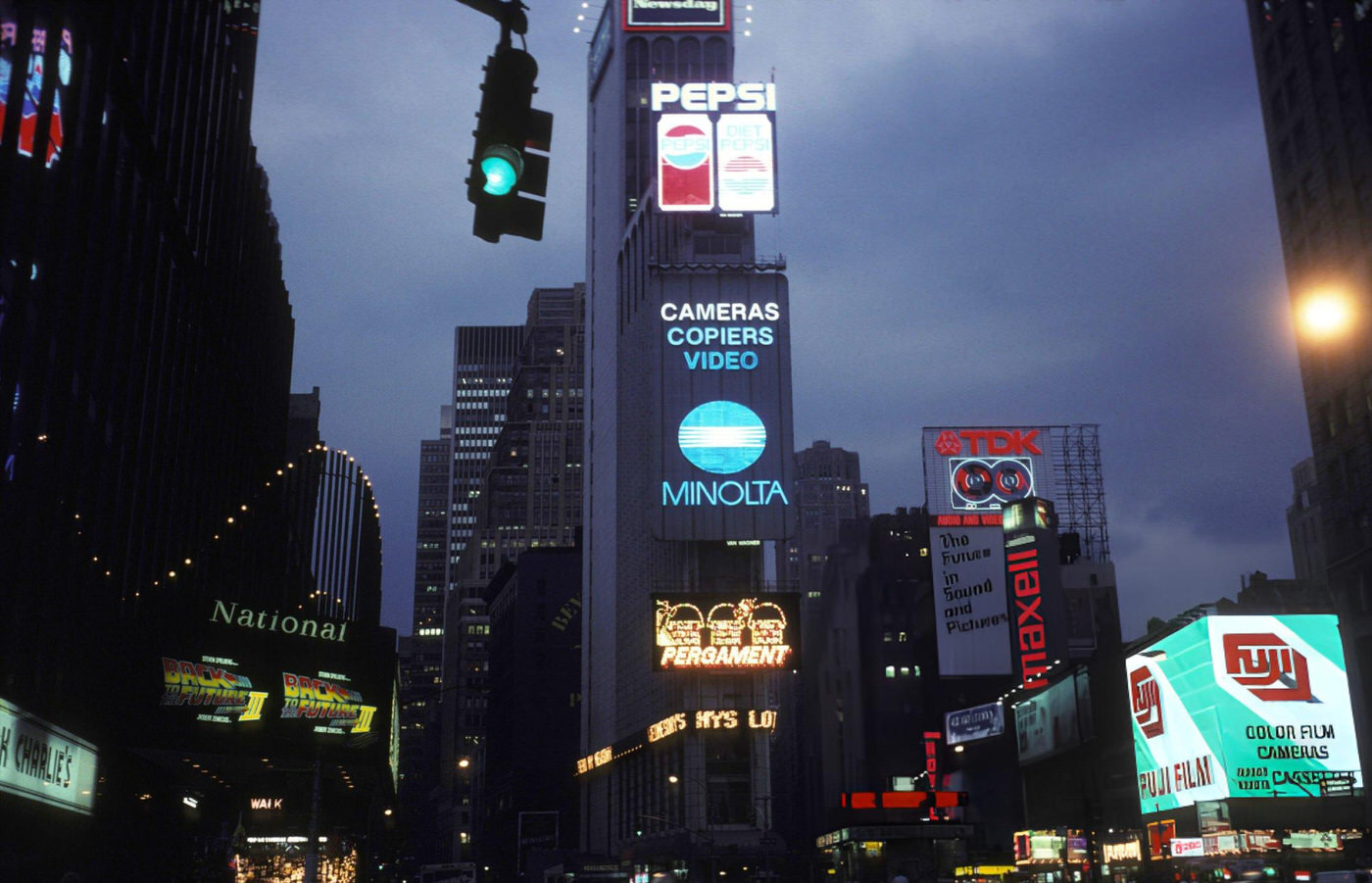 Times Square At Night In New York City, July 1990.