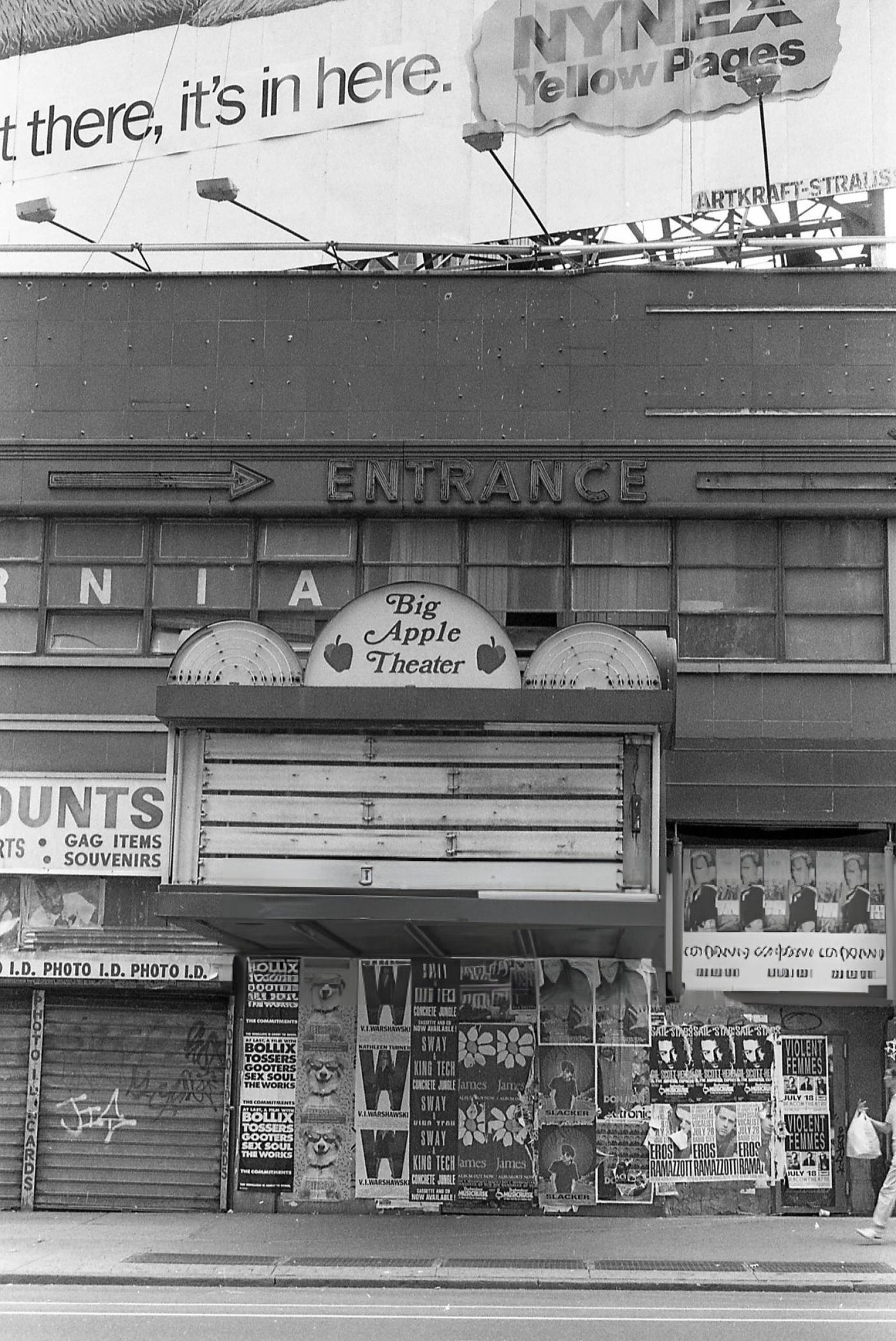 Exterior View Of The Shuttered Big Apple Theater On Broadway In Times Square, New York, July 27, 1991.