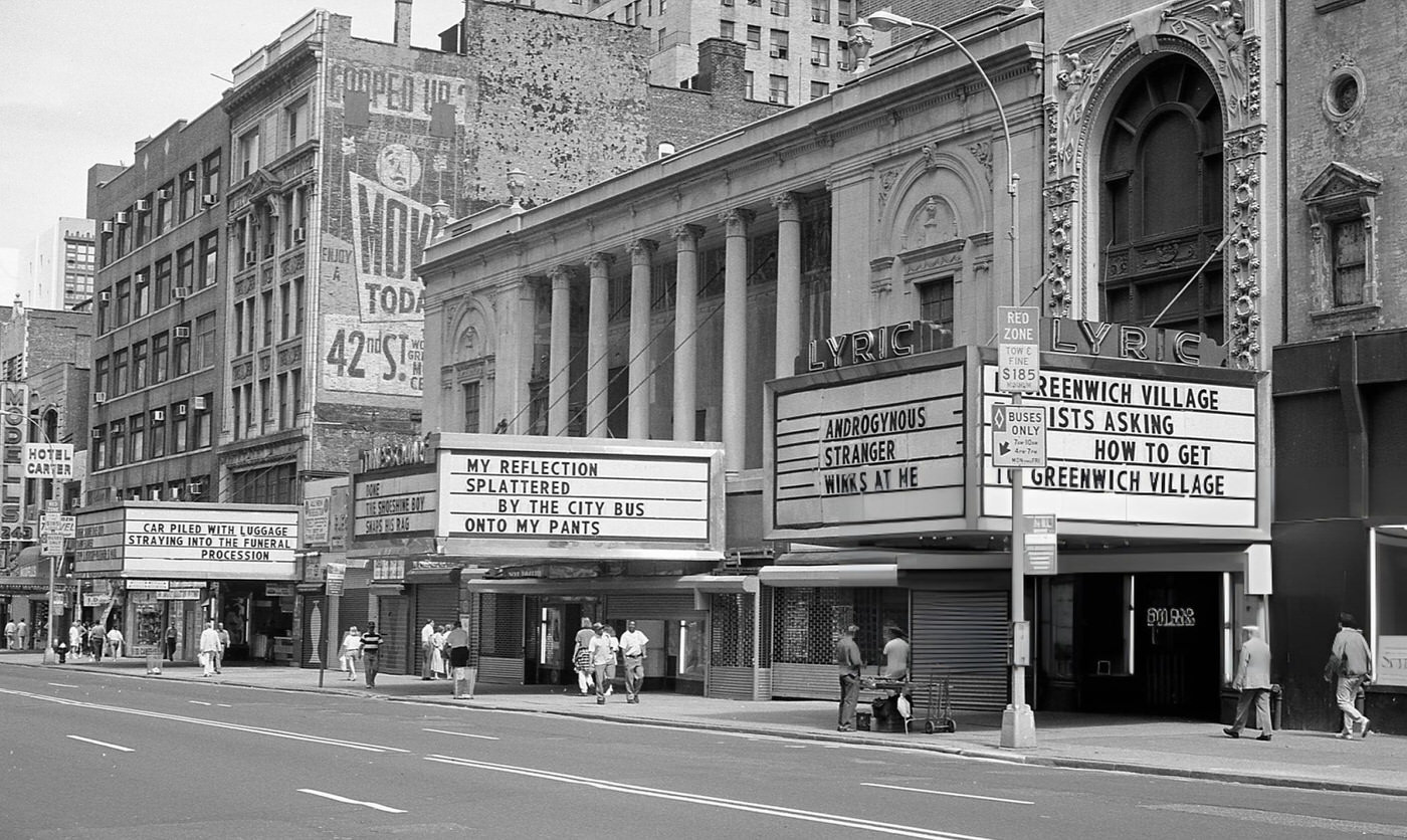 View Along A Row Of Marquees And Closed Theaters On West 43Rd Street In Times Square, New York, August 6, 1994.