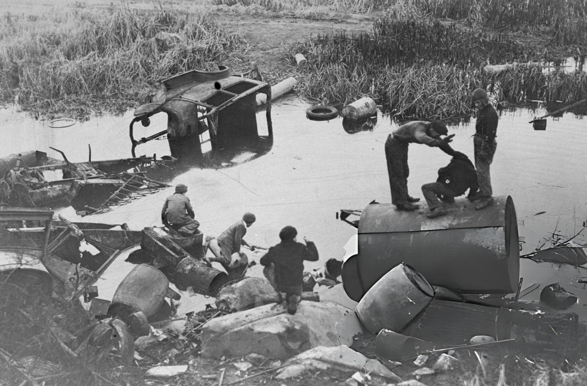 Children Playing Along A Pond At Shore Road And 46Th Street, Astoria, Queens, 1933.