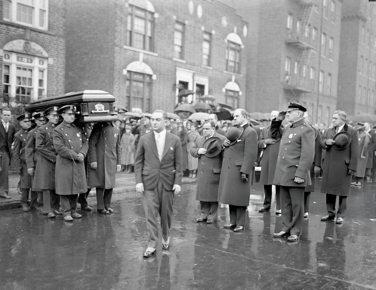 Casket Of Patrolman James Killion Being Carried From His Home At 32-70 33Rd Street, Astoria, Queens, 1936.