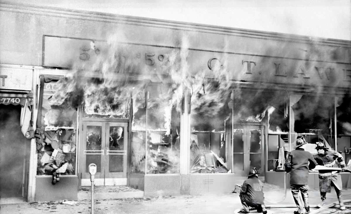 Firefighters Waiting For Water To Battle A Fire At 25-27 Broadway, Astoria, Queens, 1951.