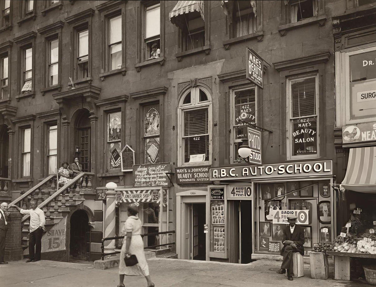 Jones Barber Shop At 422-424 Lenox Avenue, Harlem, 1938.