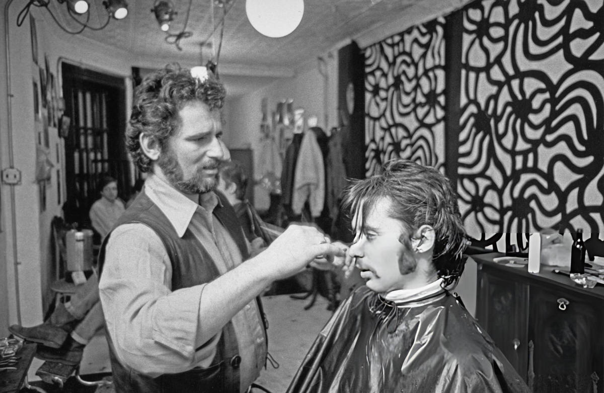 Barber Cutting A Man'S Hair In A New York Barber Shop, 1968.