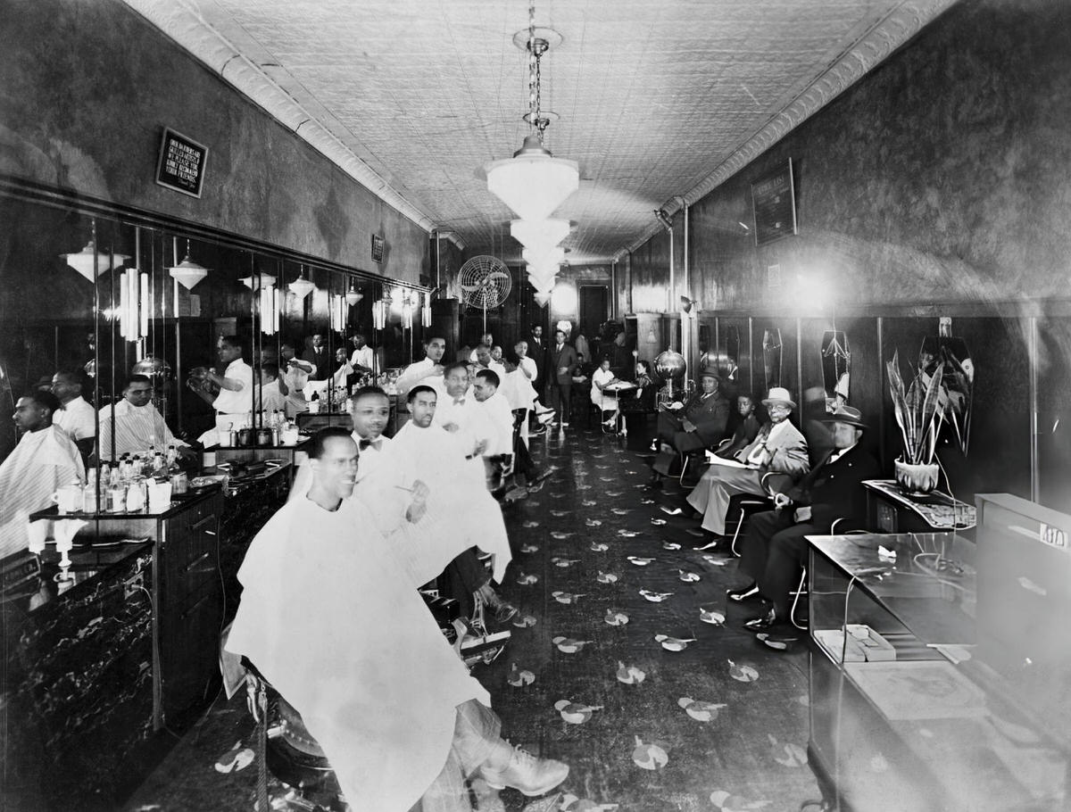 Large Barber Shop In Harlem, 1929.