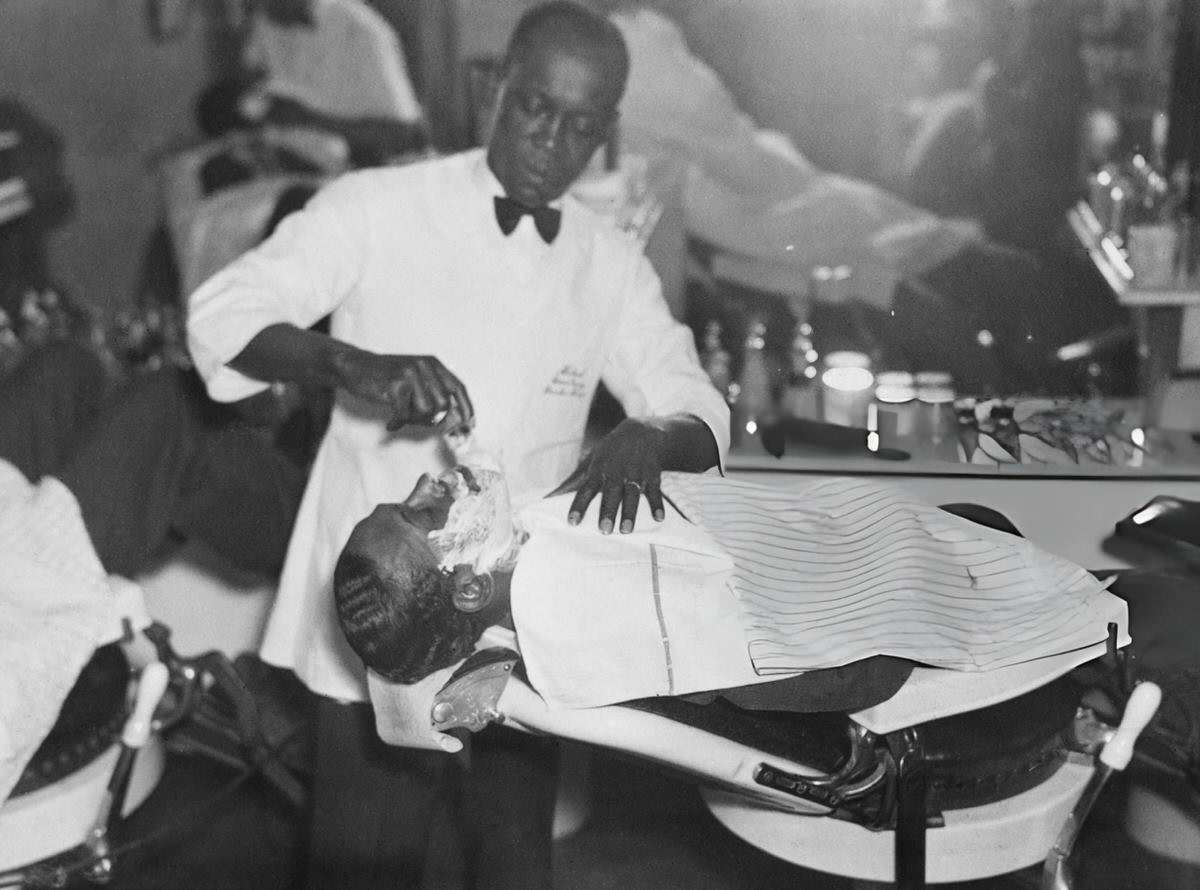 Barber Applying Shaving Foam To A Customer'S Face In A Harlem Barber Shop, 1935.