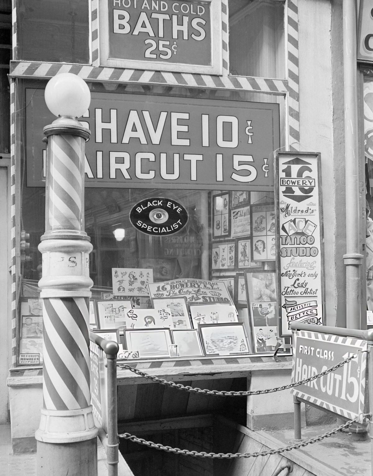 Barber Shop In The Bowery, New York.