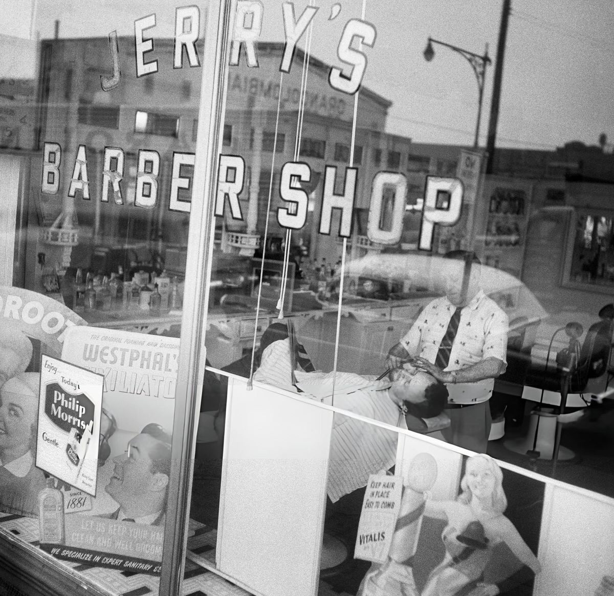 Barber Jerry Shaving A Customer At Jerry'S Barber Shop At 15 Atlantic Avenue, Brooklyn Heights, 1958.