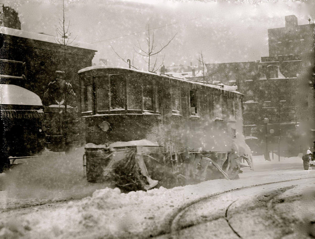 Trolley Pushing Through Snow And Ice Brought By The Great Blizzard Of 1888.