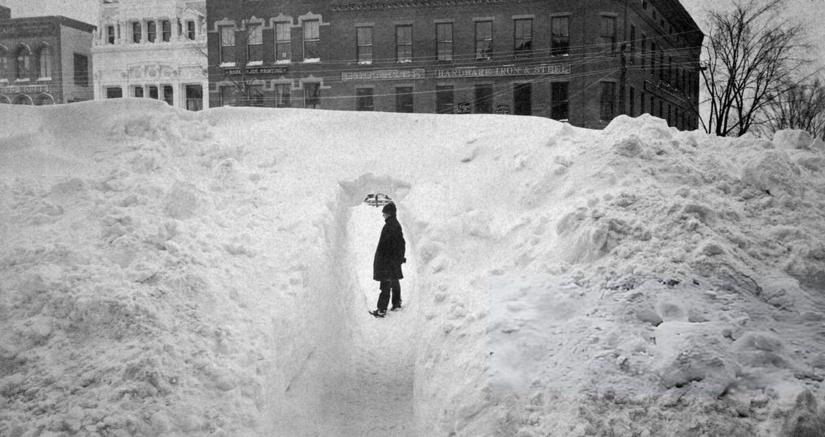Cut Through Snow Drifts On Main Street After A Blizzard, Northampton, Massachusetts, 1888.