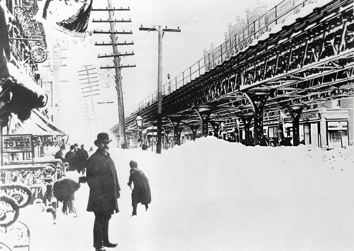 Pedestrians At The Site Of The Great Blizzard, 1888.