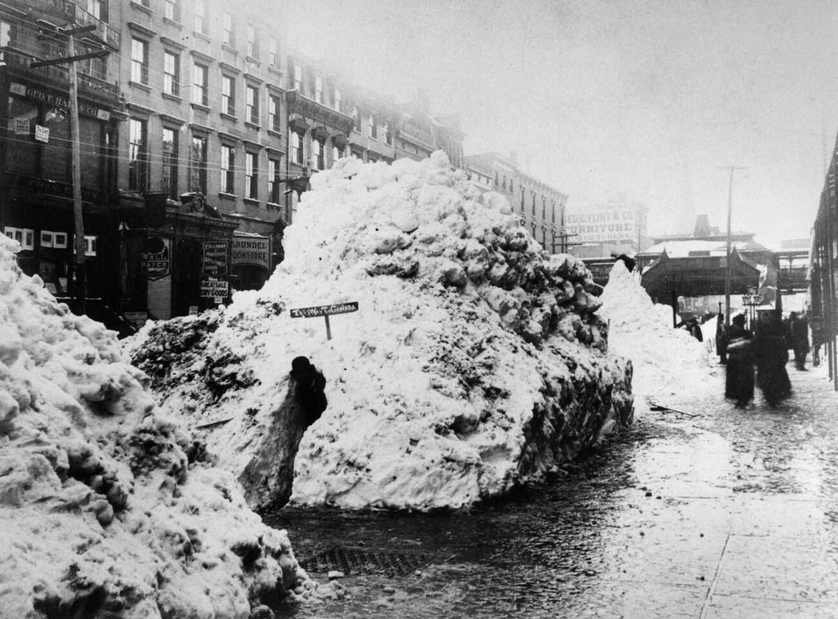 14Th Street Between 5Th And 6Th Avenues With A Sign Reading &Amp;Quot;This Way To Canada&Amp;Quot; After The Blizzard Of 1888.