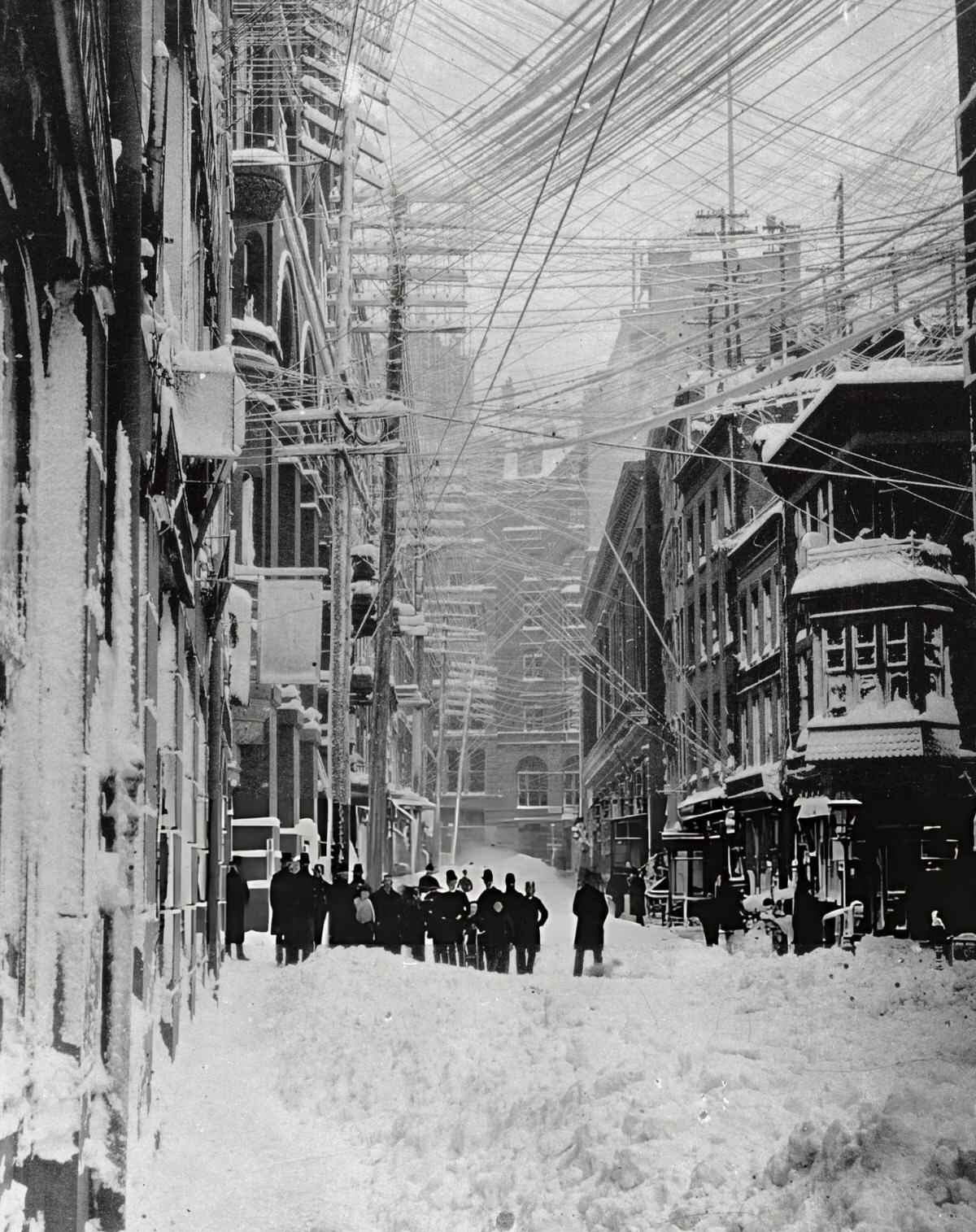 Group Of People In A Snow Scene During The Blizzard Of 1888.