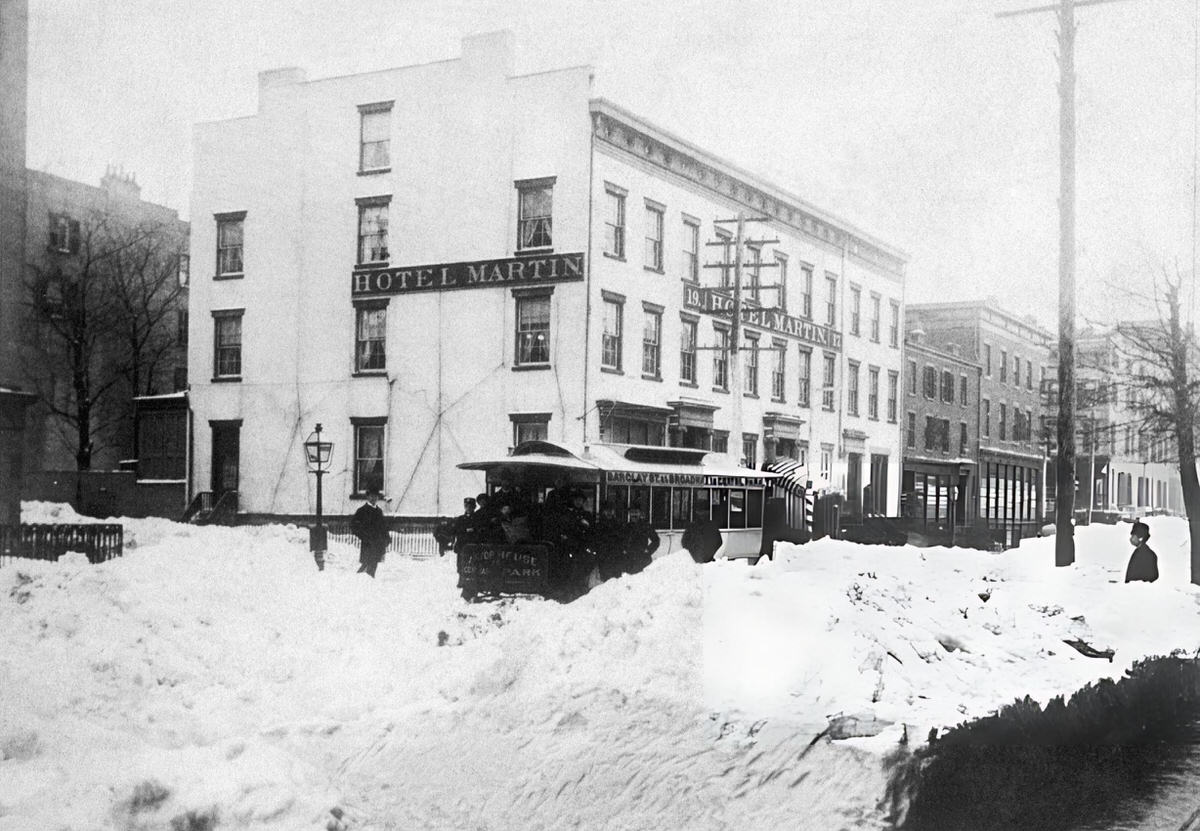 Piles Of Snow Remaining On A Street After The Great Blizzard Of 1888.