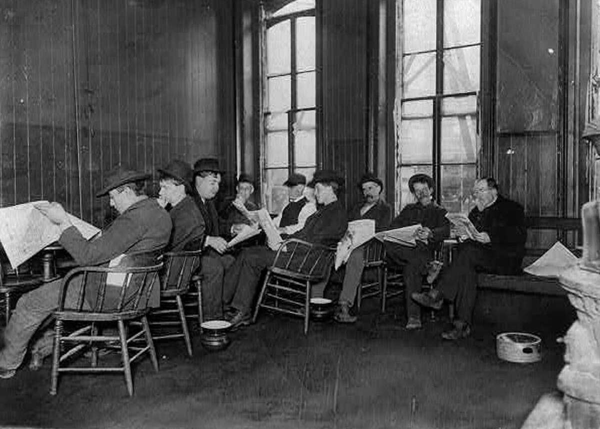 Reading Room In A 10-Cent Lodging House In The Bowery, New York.