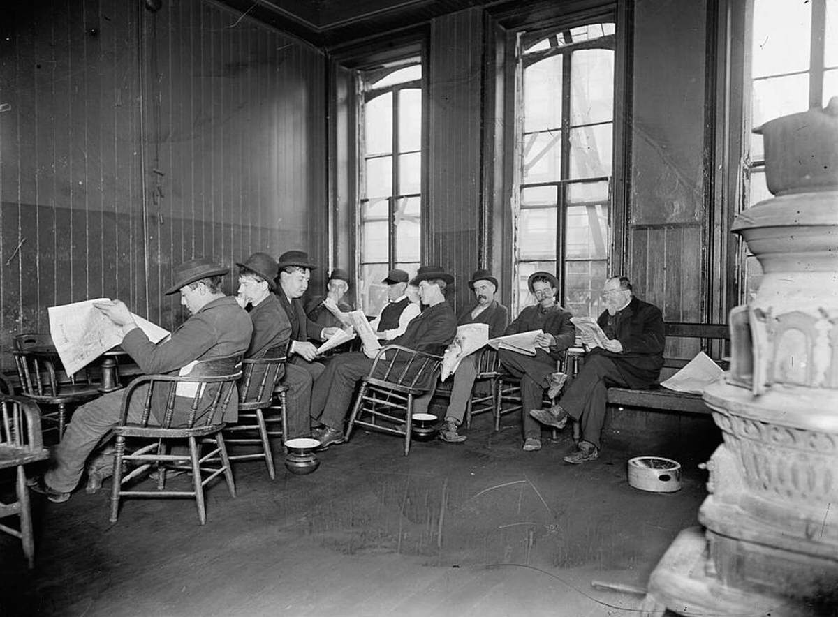 Reading Room In A 10-Cent Lodging House On Bowery Street, New York.