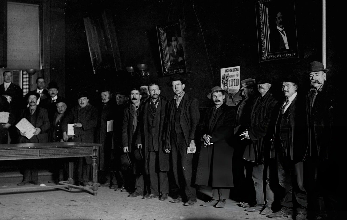 Men In The Bowery Lining Up For Shoes Provided By Politician Tim Sullivan, New York, 1910.