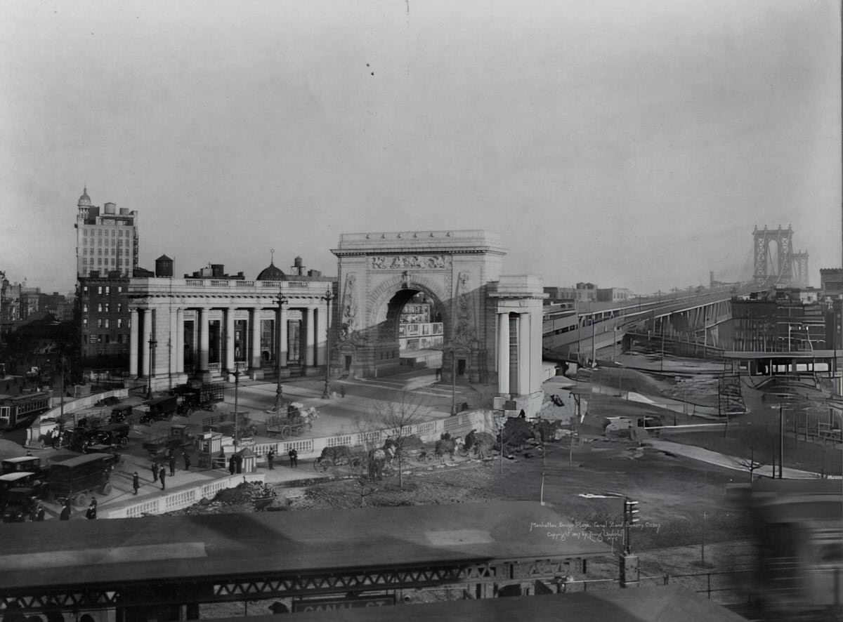 Entrance Of The Manhattan Bridge At Canal Street And The Bowery, New York.