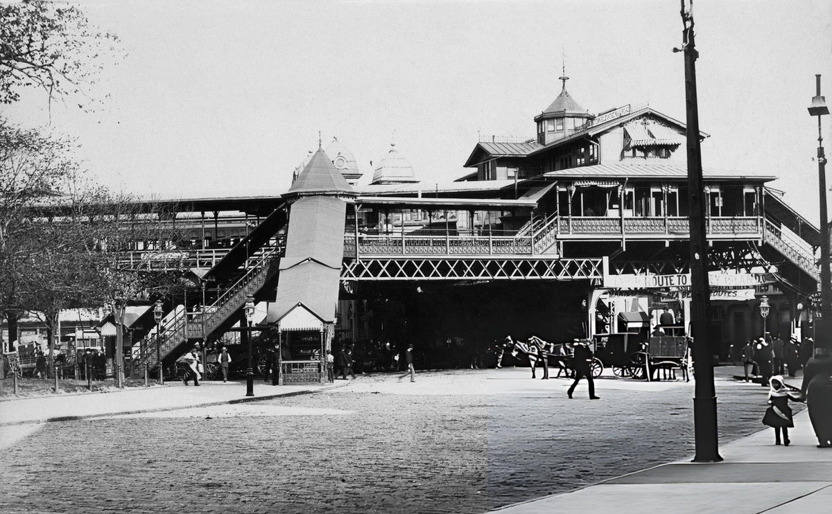 Pedestrians And Horse-Drawn Transport Outside A Third Avenue Elevated Station In The Bowery, Lower Manhattan, 1915.