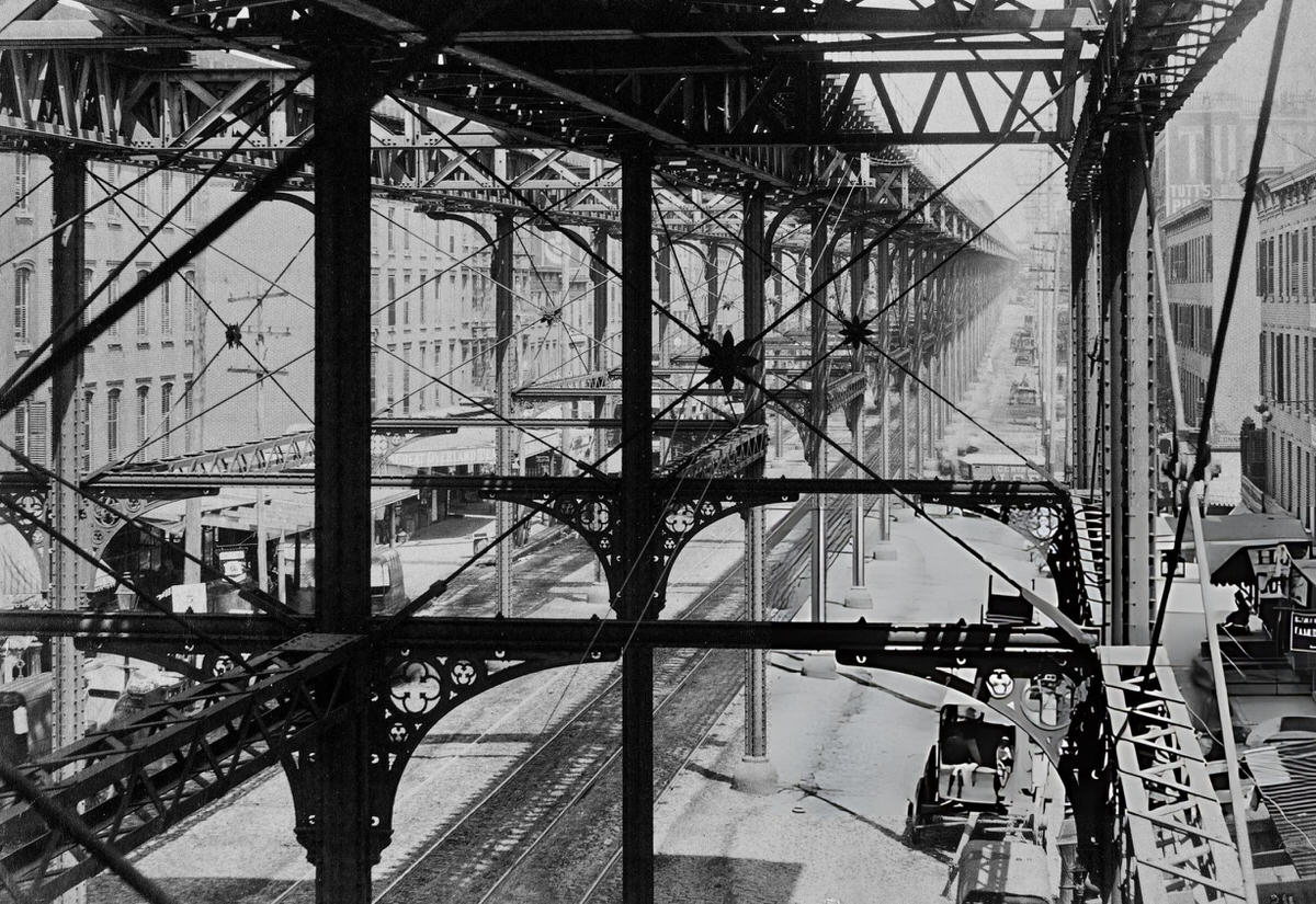 View Through The Ironwork Of The Third Avenue Elevated In The Bowery, Lower Manhattan, 1915.