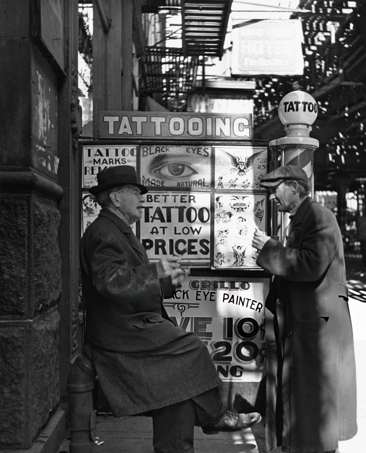 Men Outside A Tattoo Parlor On The Bowery, New York, 1942.