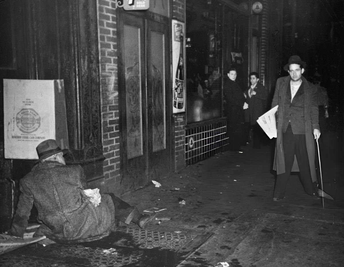 Frank Birskowsky Sitting On A Bowery Sidewalk Shortly Before Being Struck By A Taxi, New York, 1942.