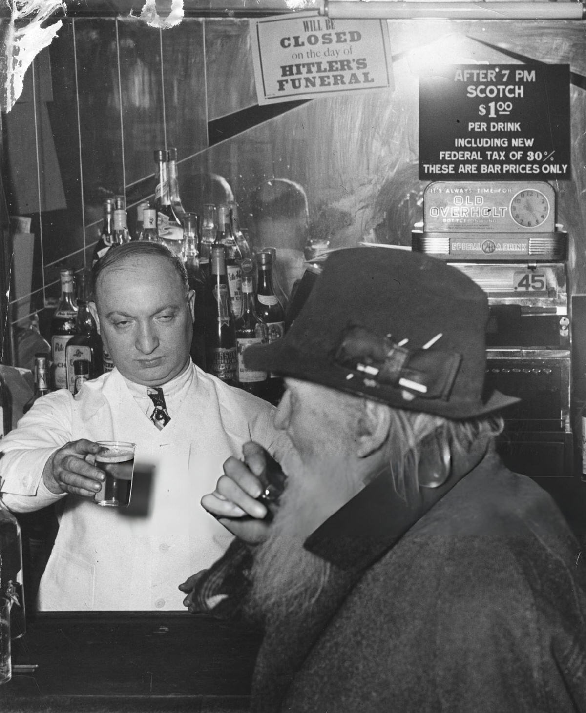 Sammy Fuchs Serving A Drink To A Patron At Sammy'S On The Bowery, New York, 1944.