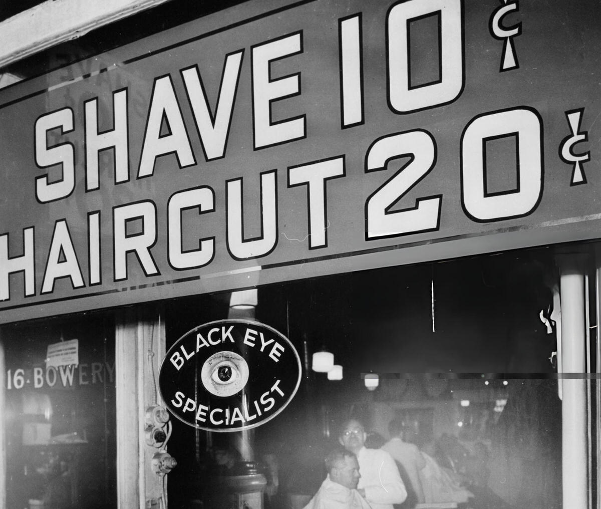 Exterior Of A Barber Shop In The Bowery, New York, 1945.