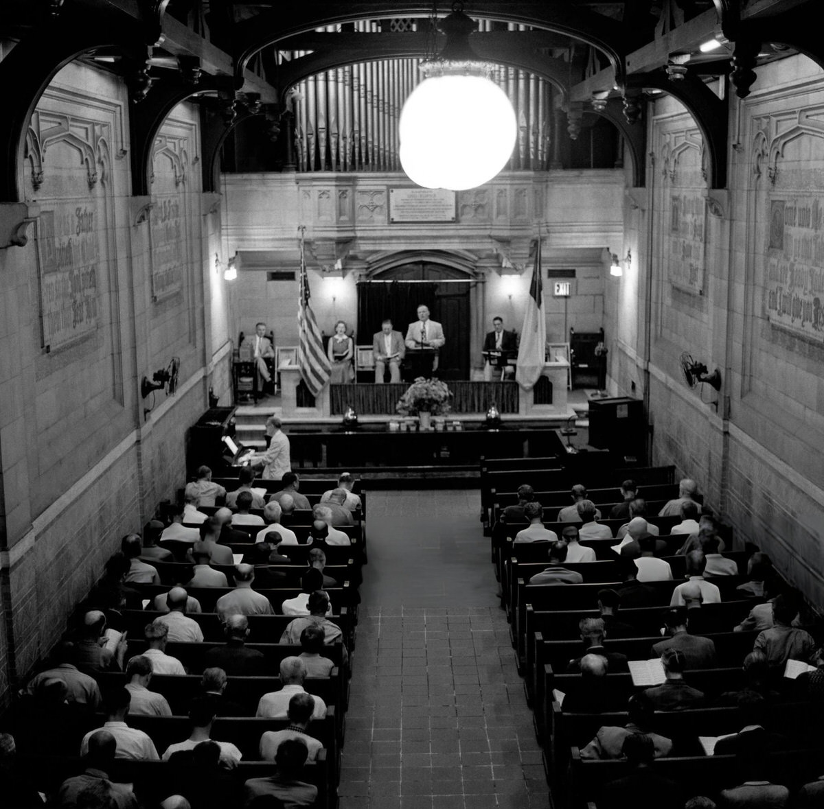 Homeless Men Reading Bibles During A Service At The Bowery Mission, New York, 1945.