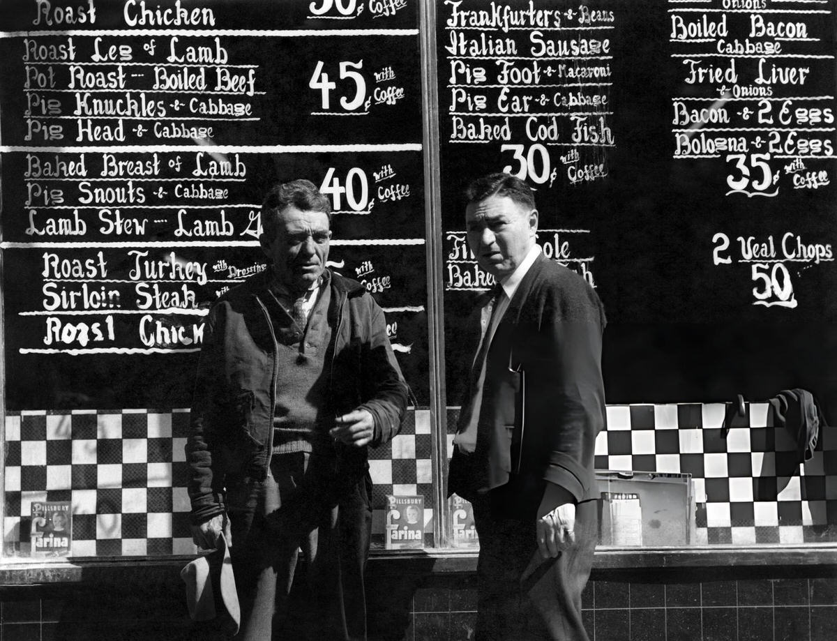 Food Display In The Bowery, New York, 1947.