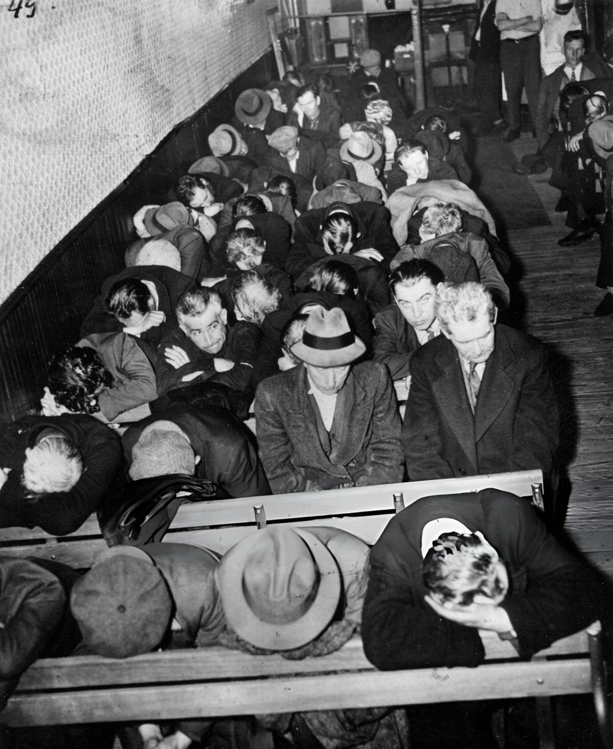 Men On Benches In An All-Night Mission In The Bowery, New York, 1940.