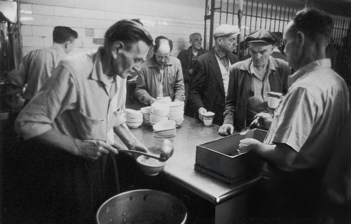 Soup And Hot Drinks Being Served At A Salvation Army Hostel In The Bowery, New York, 1961.
