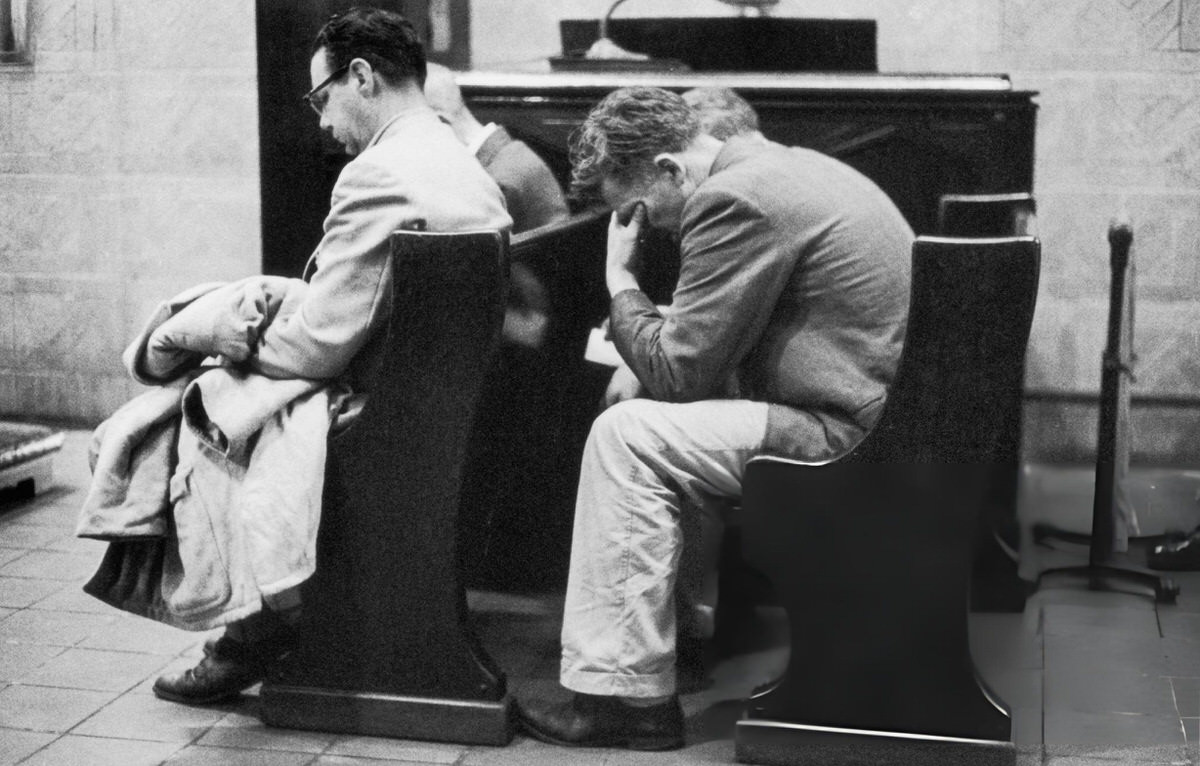 Men Attending A Service At The Bowery Mission, New York, 1961.